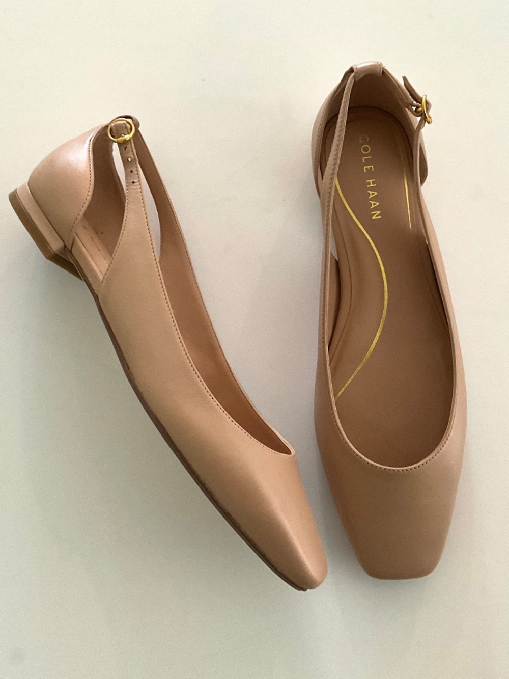 COLE HAAN Bria Cutout Flat Square Toe In Brush Tan Leather Size 9.5 NEW - Picture 2 of 11